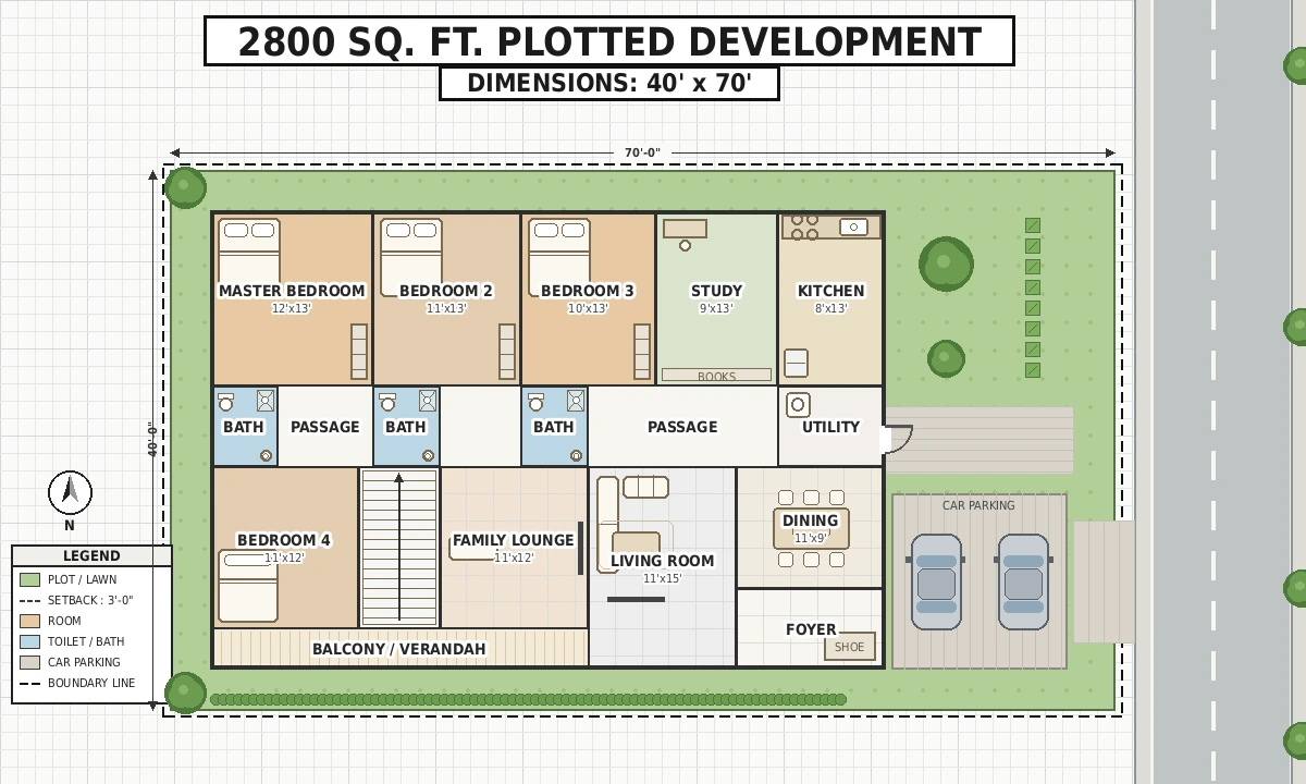 Bulwark The Woodland Forest 40x70 Plot Plan - 2,800 sq ft villa plot